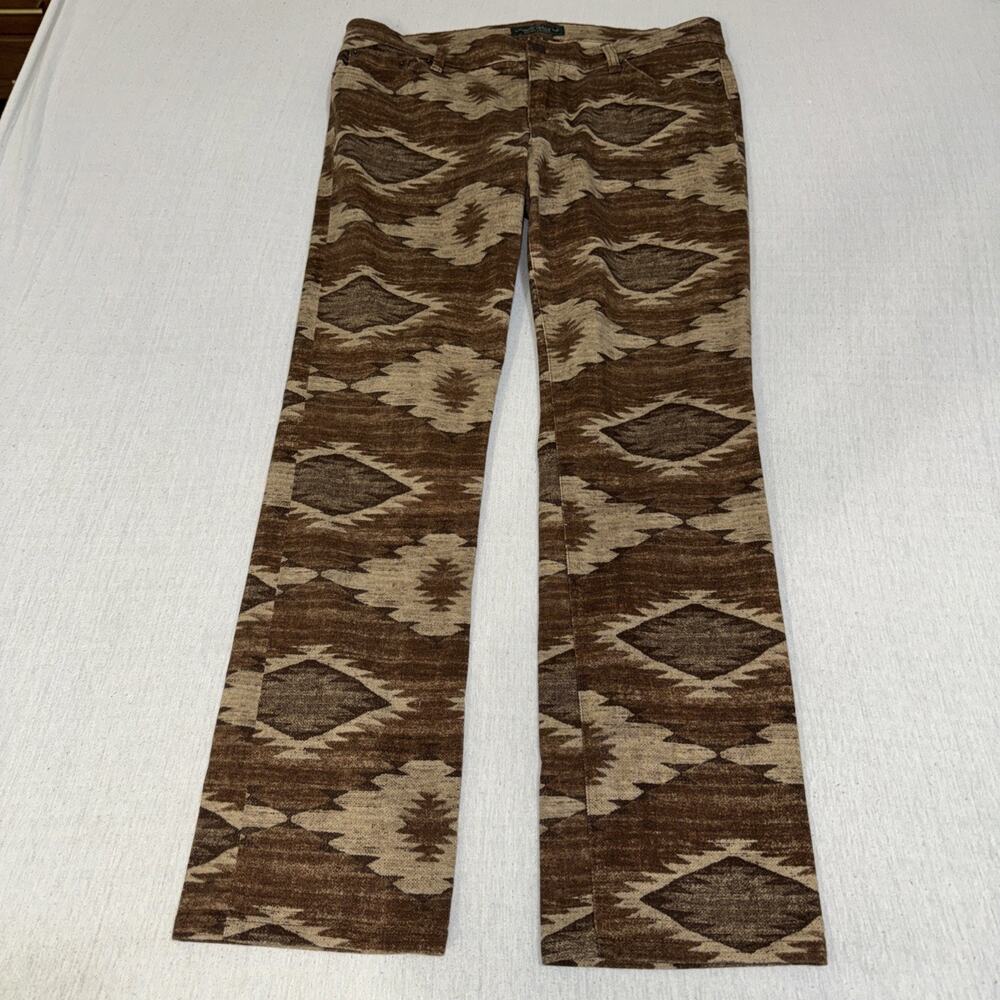 RALPH LAUREN Jeans Brown Tan Aztec Printed Slim Leg Cotton Blend 12 (34x30) EUC